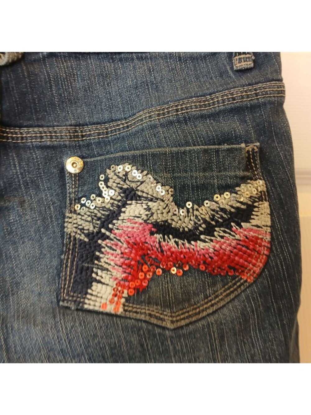 Akademiks Womens Sz 8 Embellished Skinny Jeans Sequin Back Pockets Dark Wash *N3 - Picture 13 of 15